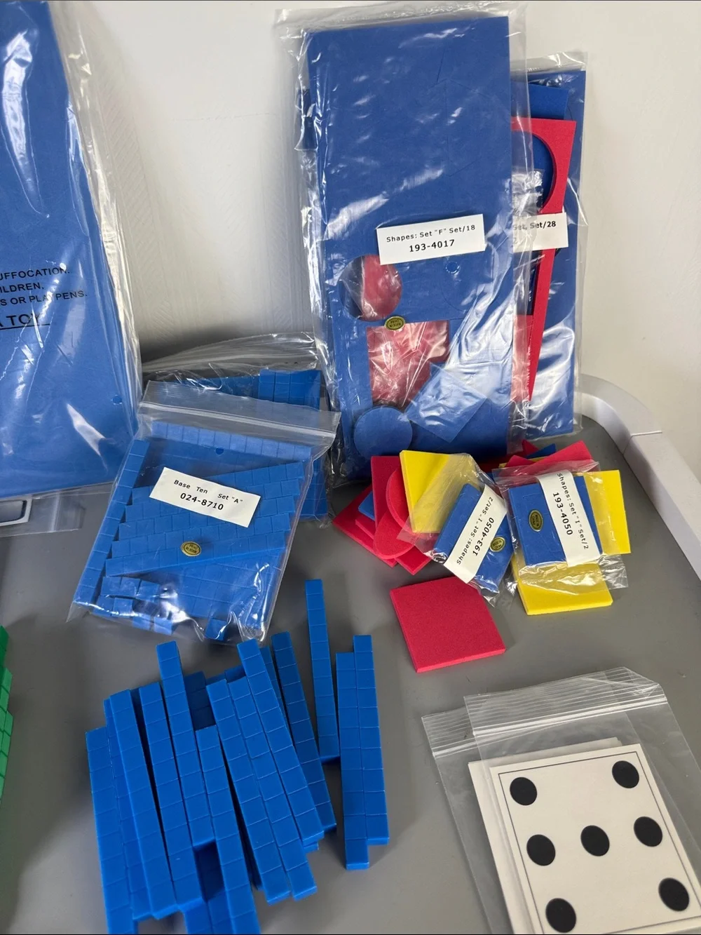 Blue, Green, Yellow Base Ten Math Manipulatives Set & Upper and Lower Letters